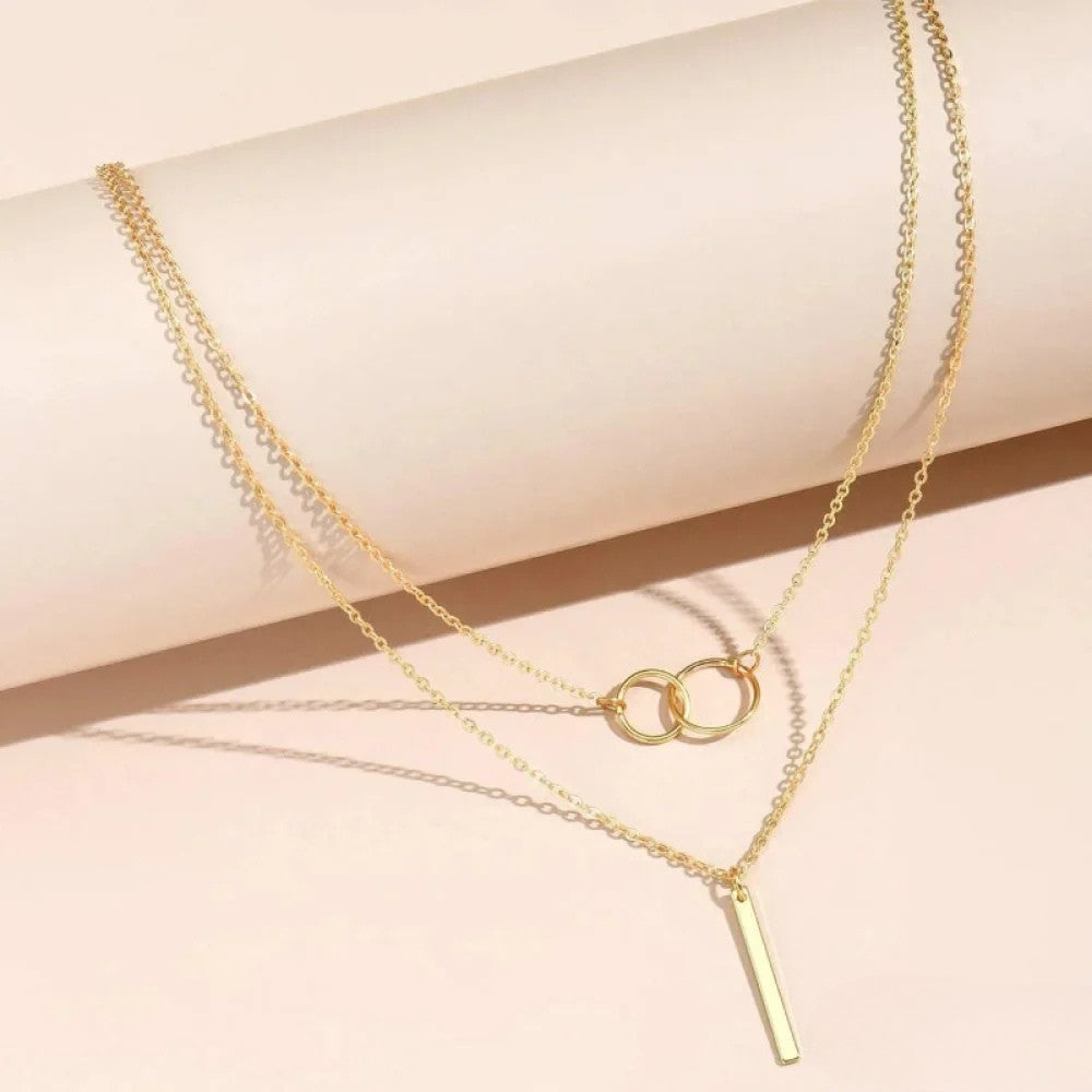 Vintage Gold Double Circle Pendant Necklace
