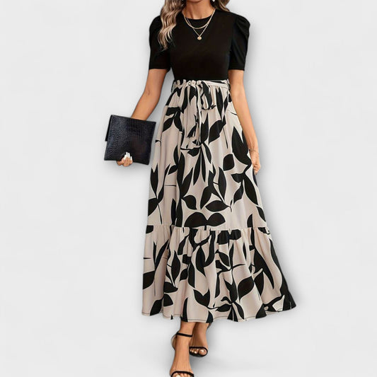 Luna - Floral Print Summer Dress with Round Neck