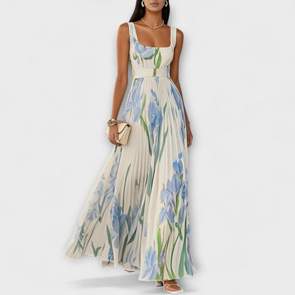 Floral Chiffon Maxi Dress with Pleats