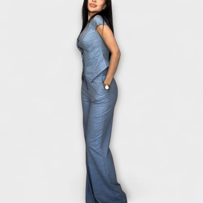 Ivy - Chic V-Neck Top and Pants Set