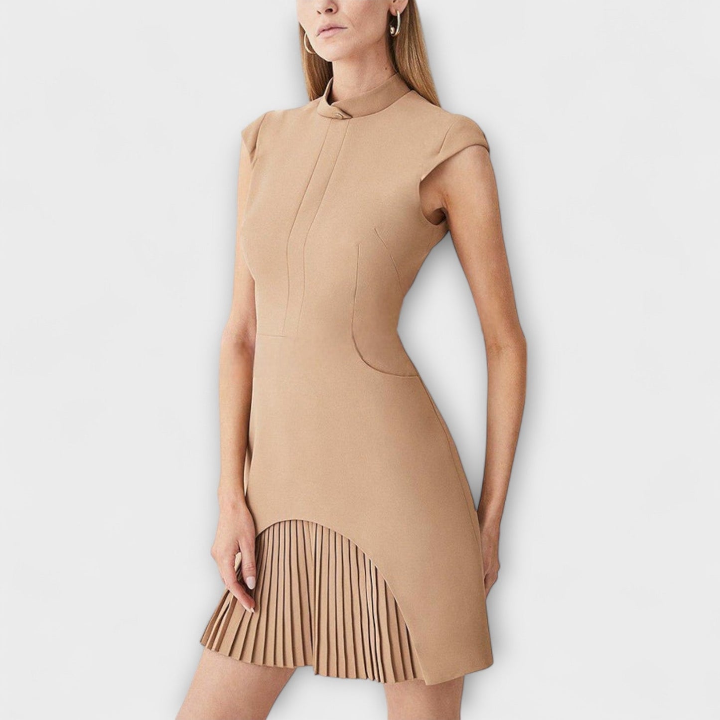 Elowen - Military-Inspired Patchwork Mini Dress with High Neck