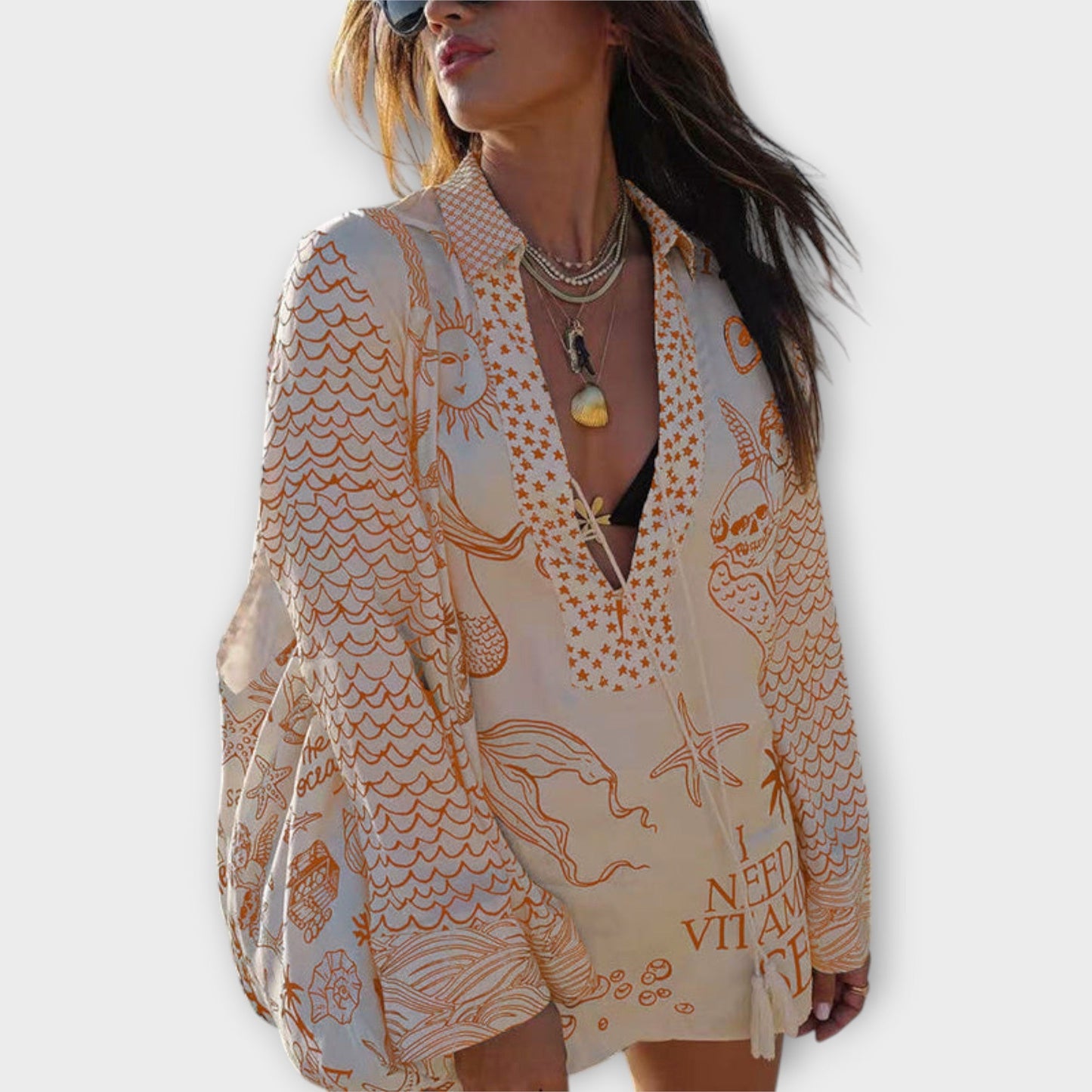 Liv - Satin Watercolor Tassel Shirt and Shorts Set