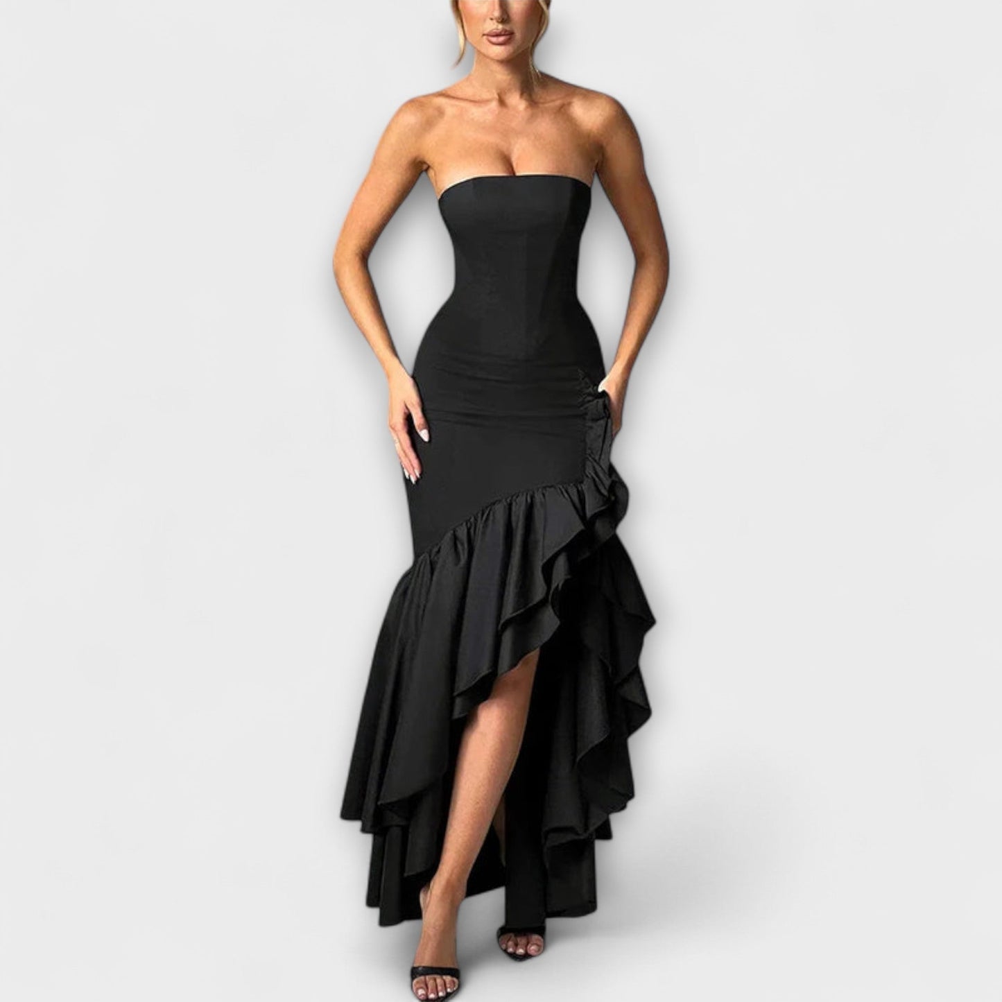 Zuri - Off-Shoulder Slim Fit Maxi Dress with Asymmetrical Hemline