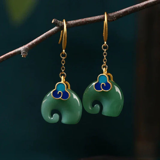 Vintage Green Elephant Earrings