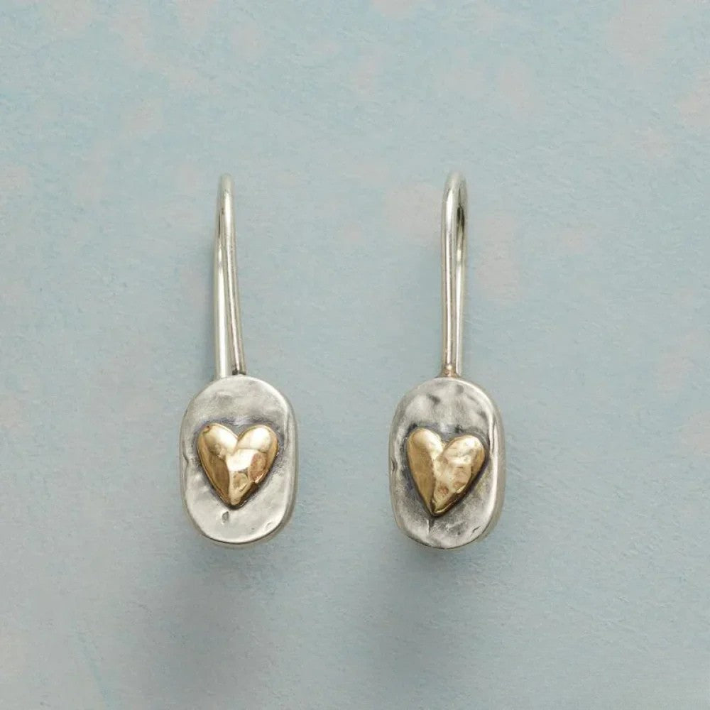 Vintage Silver Earrings Featuring a Golden Heart