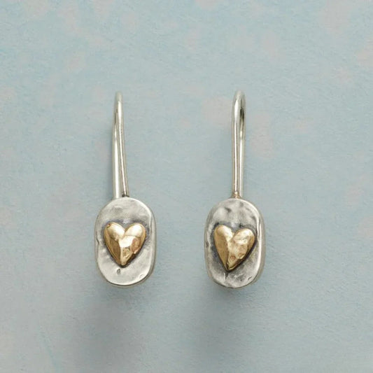 Vintage Silver Earrings Featuring a Golden Heart
