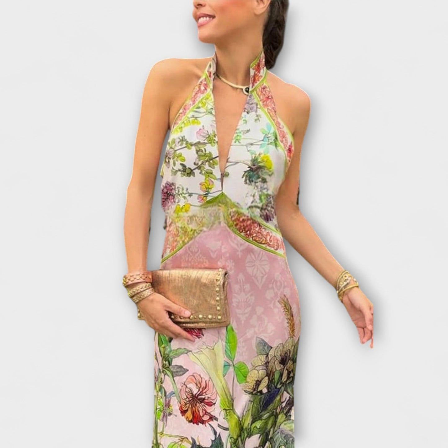 Ayla - Floral Print Sleeveless Open Back Maxi Dress