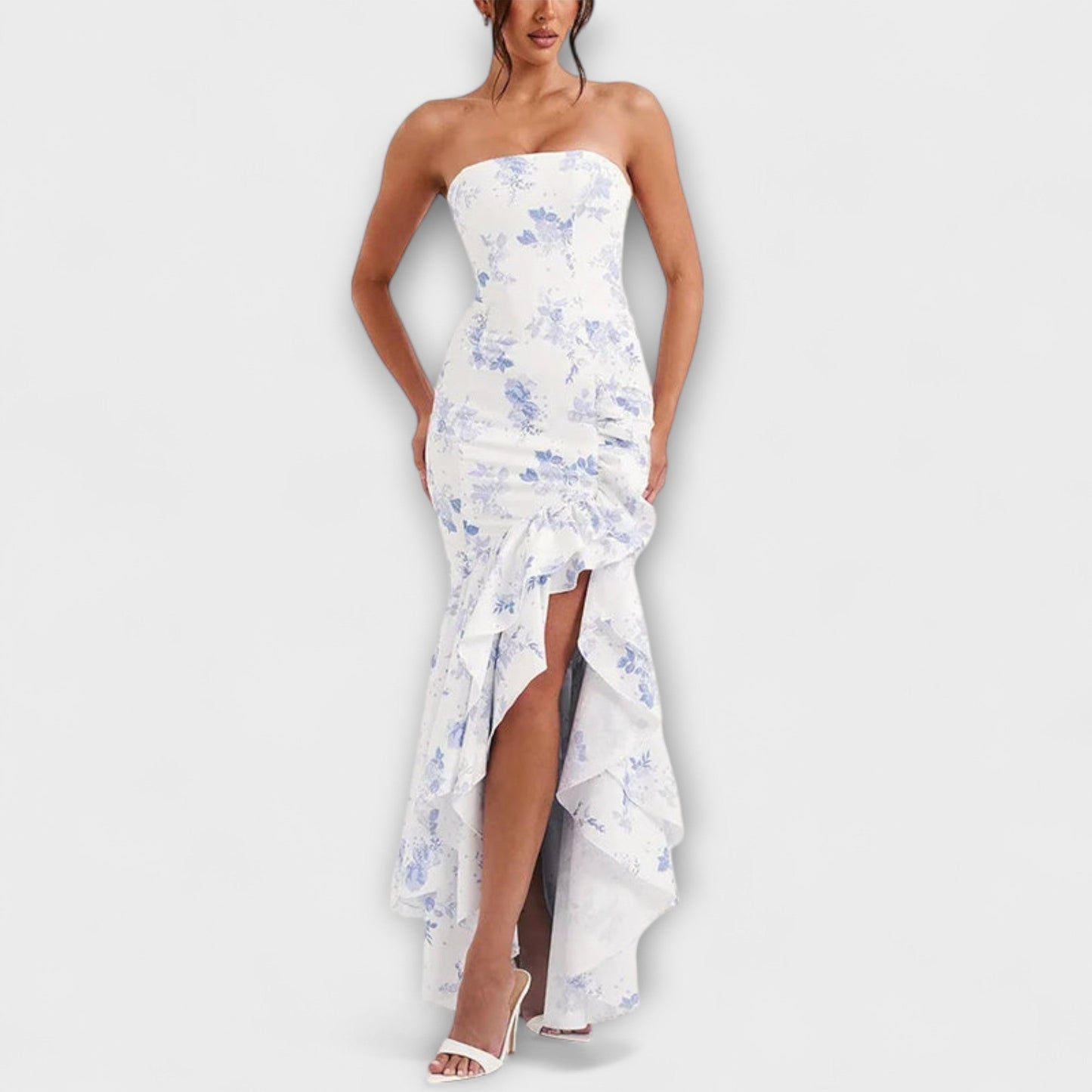 Zuri - Off-Shoulder Slim Fit Maxi Dress with Asymmetrical Hemline