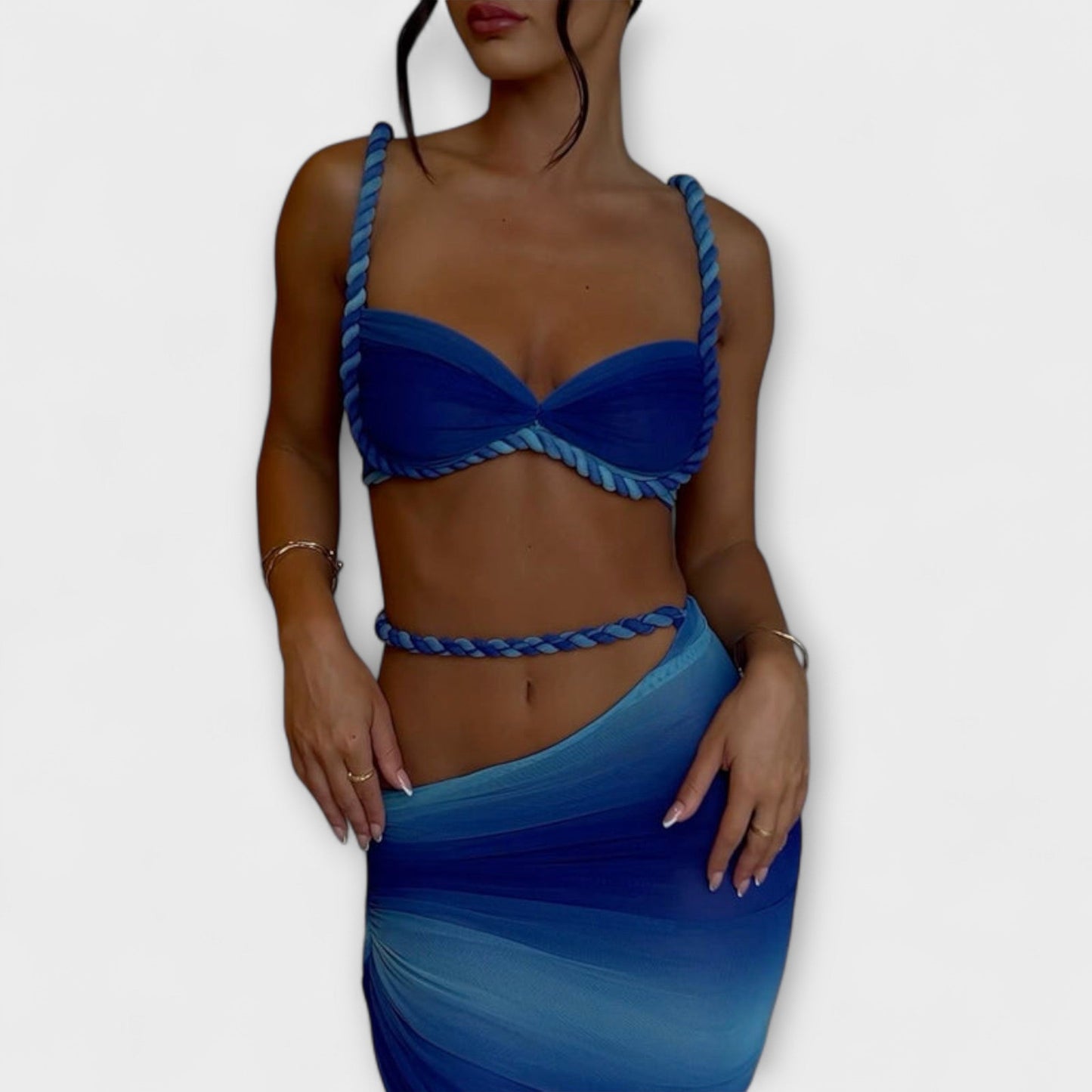 Jane - Stylish Gradient Braid Crop Top and Overskirt Set
