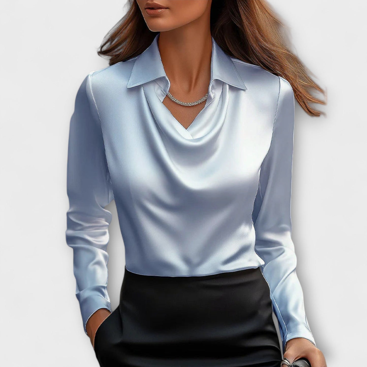 Shiny Blouse with Ruffled Neckline