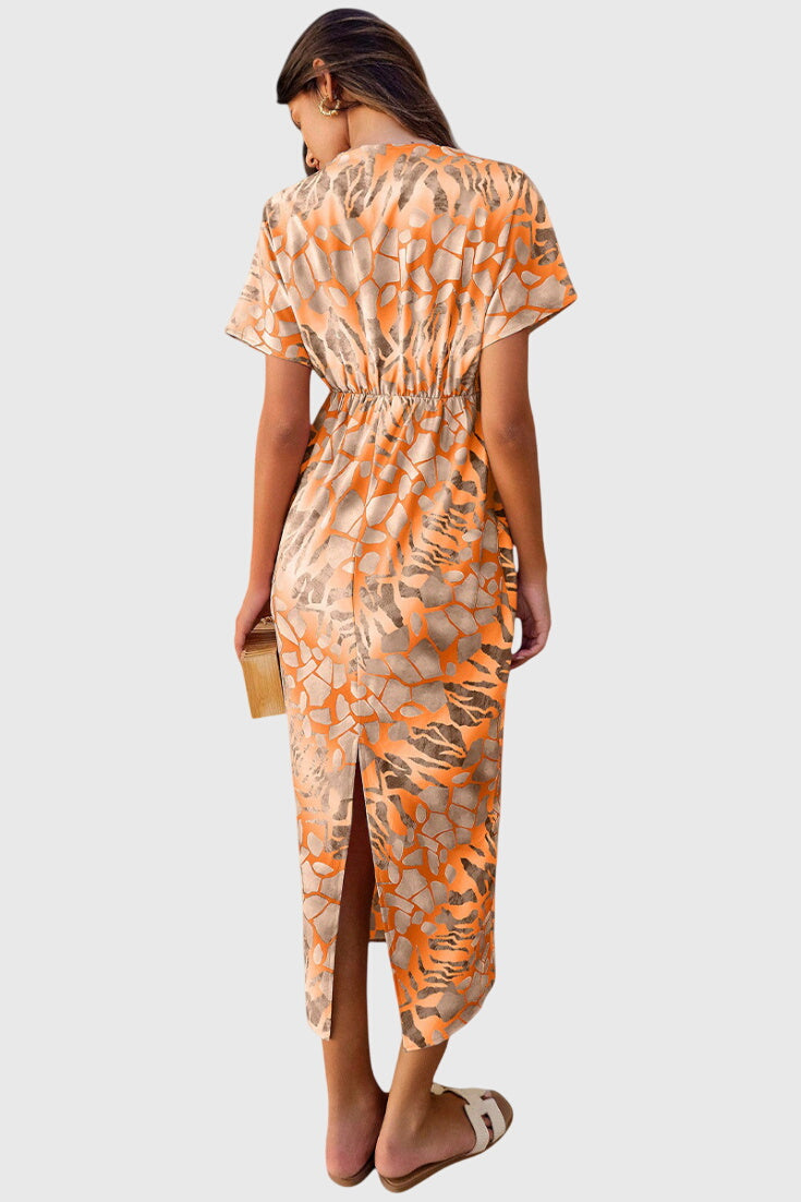 Dresses with Abstract Print and V-Neck Exposure