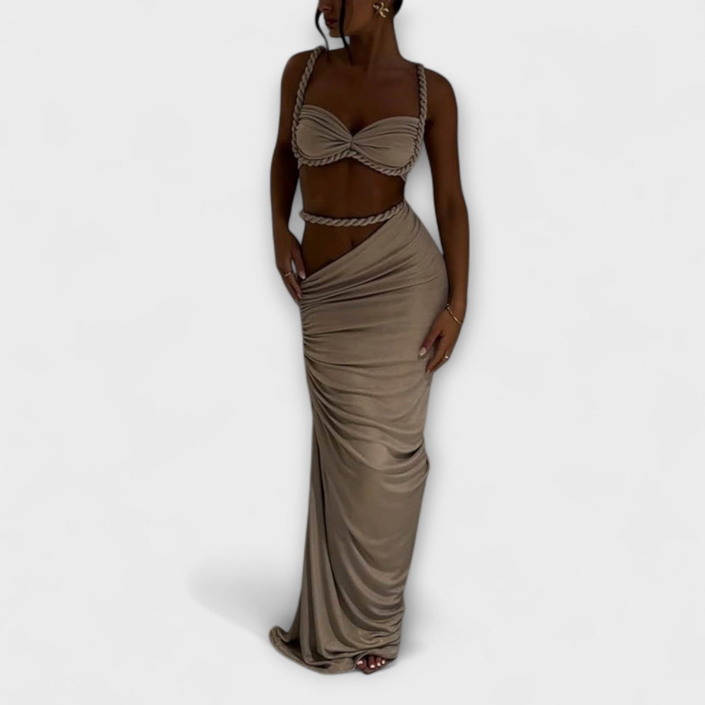 Jane - Stylish Gradient Braid Crop Top and Overskirt Set
