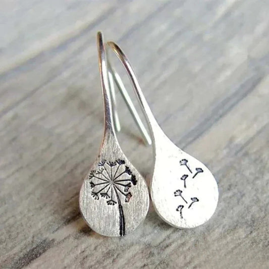 Elegant Silver Dandelion Leaf Design Earrings
