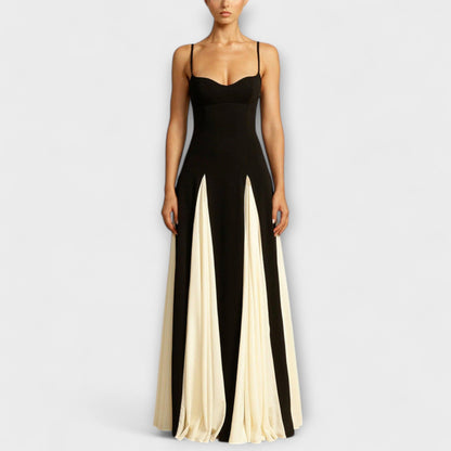 Ember - Classic Elegance A-Line Maxi Dress with Tulle Inserts