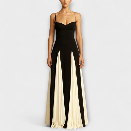 Ember - Classic Elegance A-Line Maxi Dress with Tulle Inserts