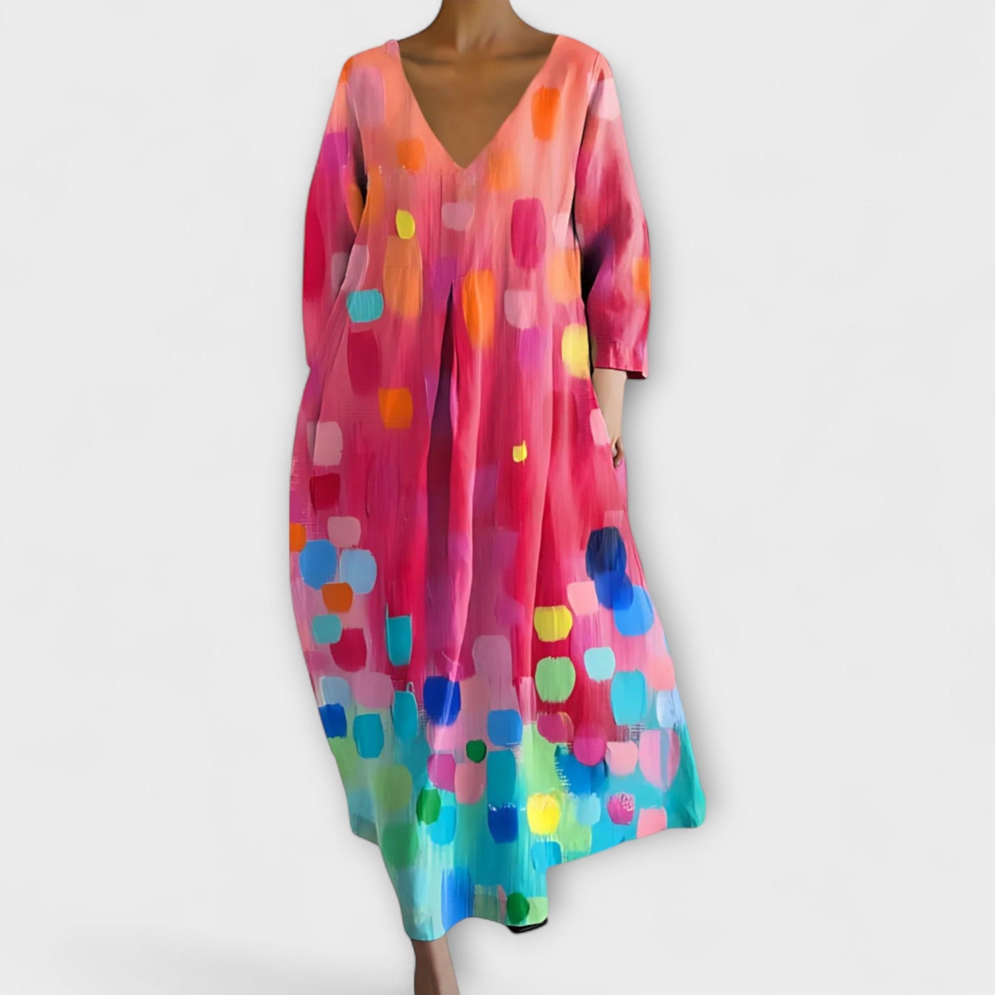 Fiona - Long, Colorful V-Neck Dress