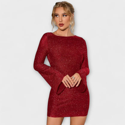Long Sleeve Backless Sequin Dress