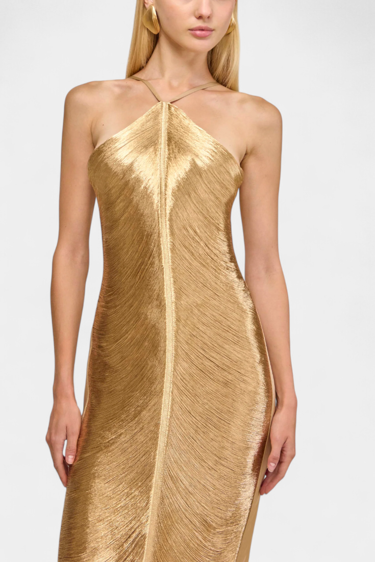Jianna Halter Dress with Metallic Fringes