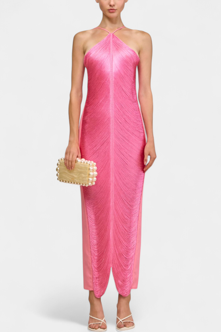 Jianna Halter Dress with Metallic Fringes