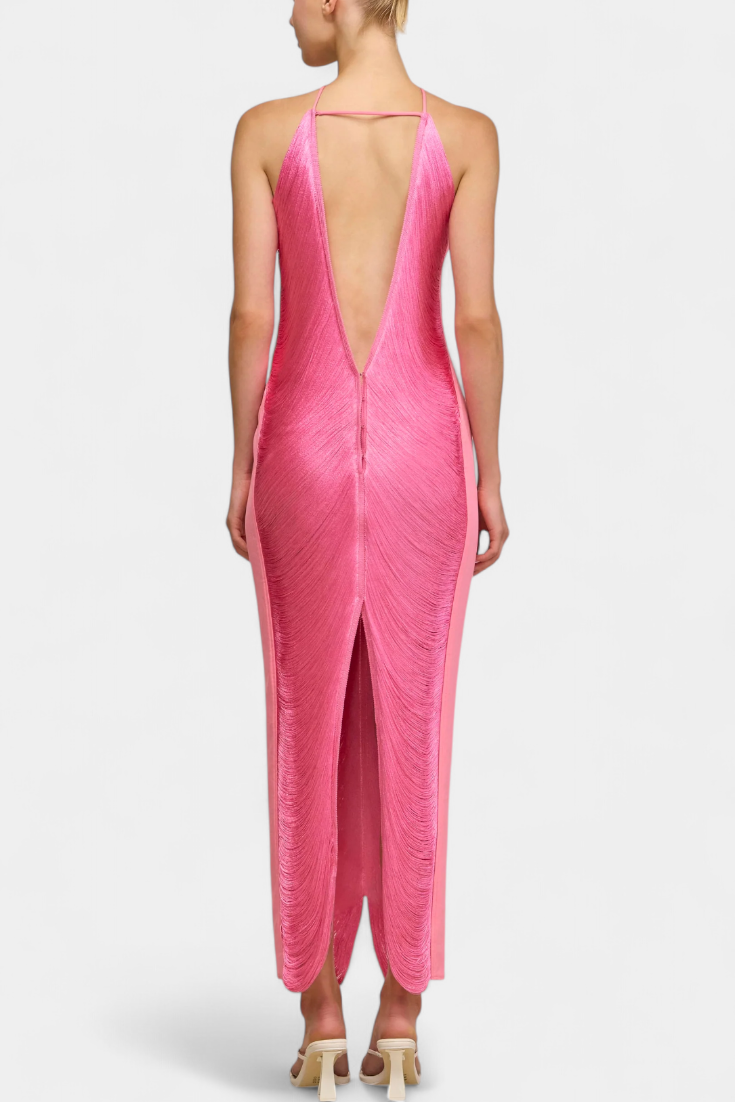 Jianna Halter Dress with Metallic Fringes