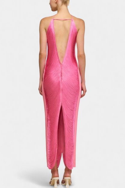 Jianna Halter Dress with Metallic Fringes