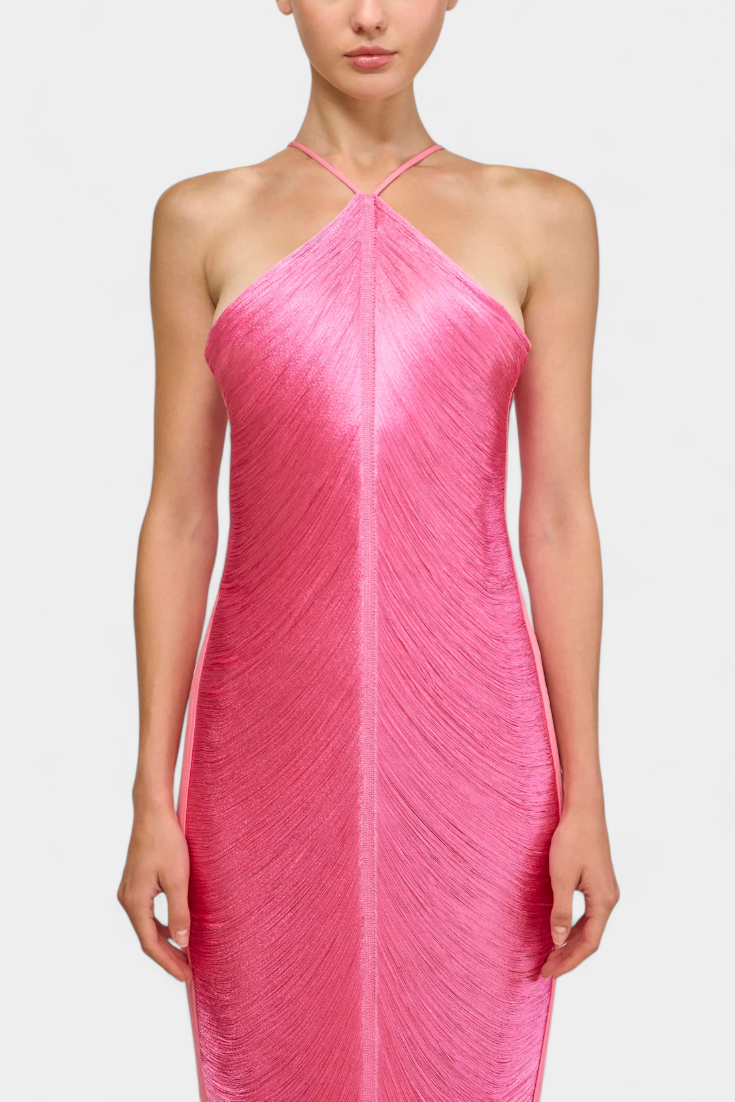 Jianna Halter Dress with Metallic Fringes