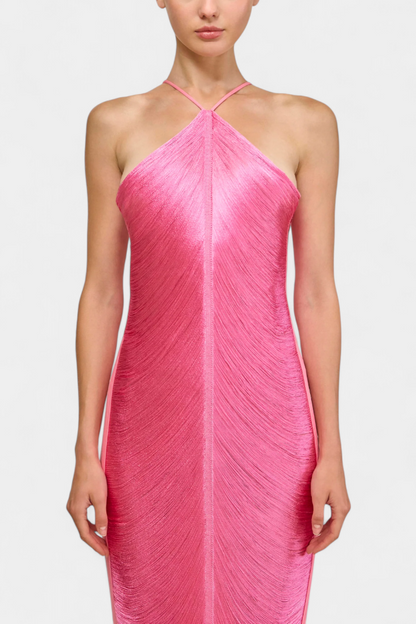 Jianna Halter Dress with Metallic Fringes