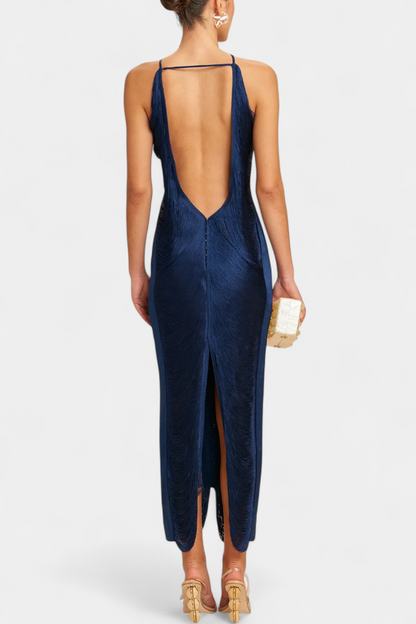 Jianna Halter Dress with Metallic Fringes