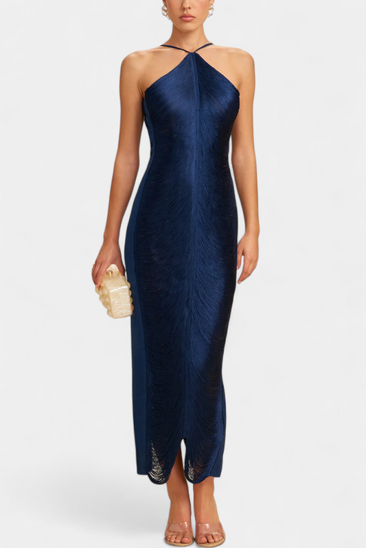 Jianna Halter Dress with Metallic Fringes
