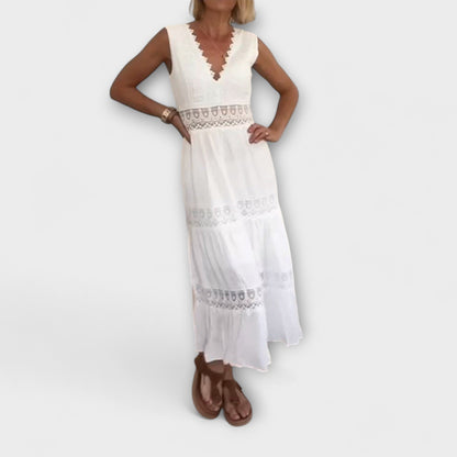 Ninfea Sleeveless Boho Midi Dress with Lace Details