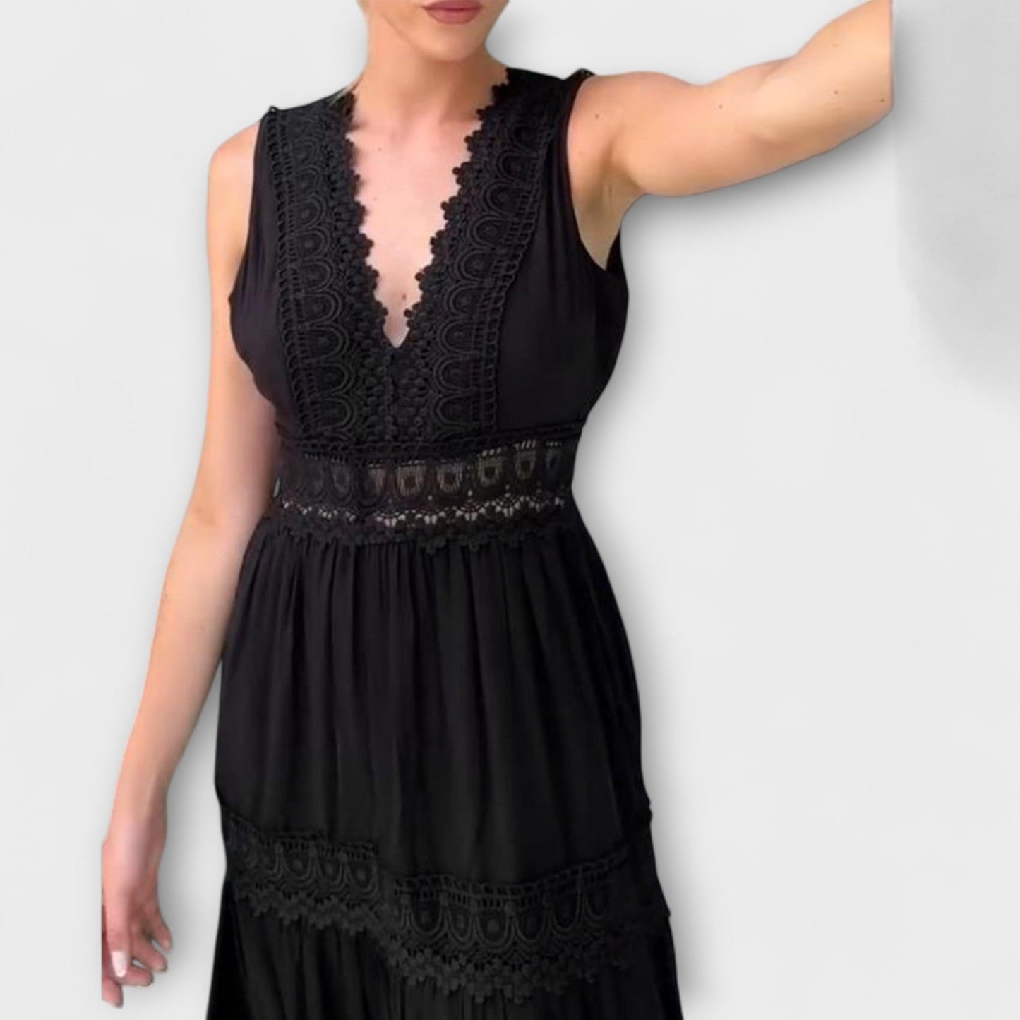 Ninfea Sleeveless Boho Midi Dress with Lace Details