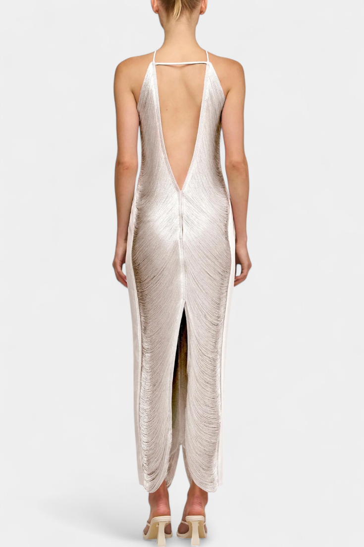 Jianna Halter Dress with Metallic Fringes