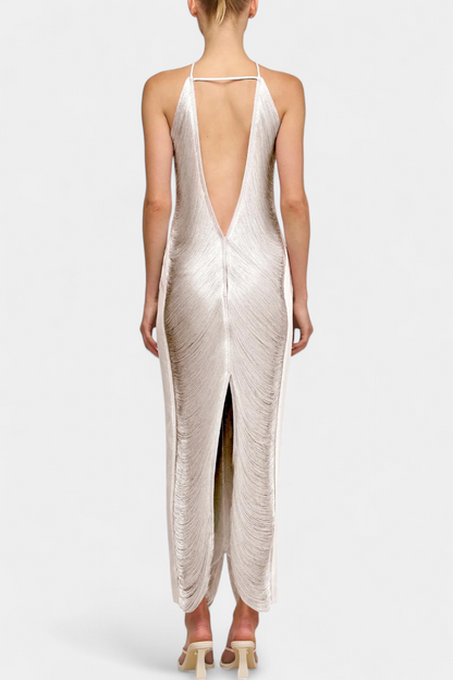 Jianna Halter Dress with Metallic Fringes