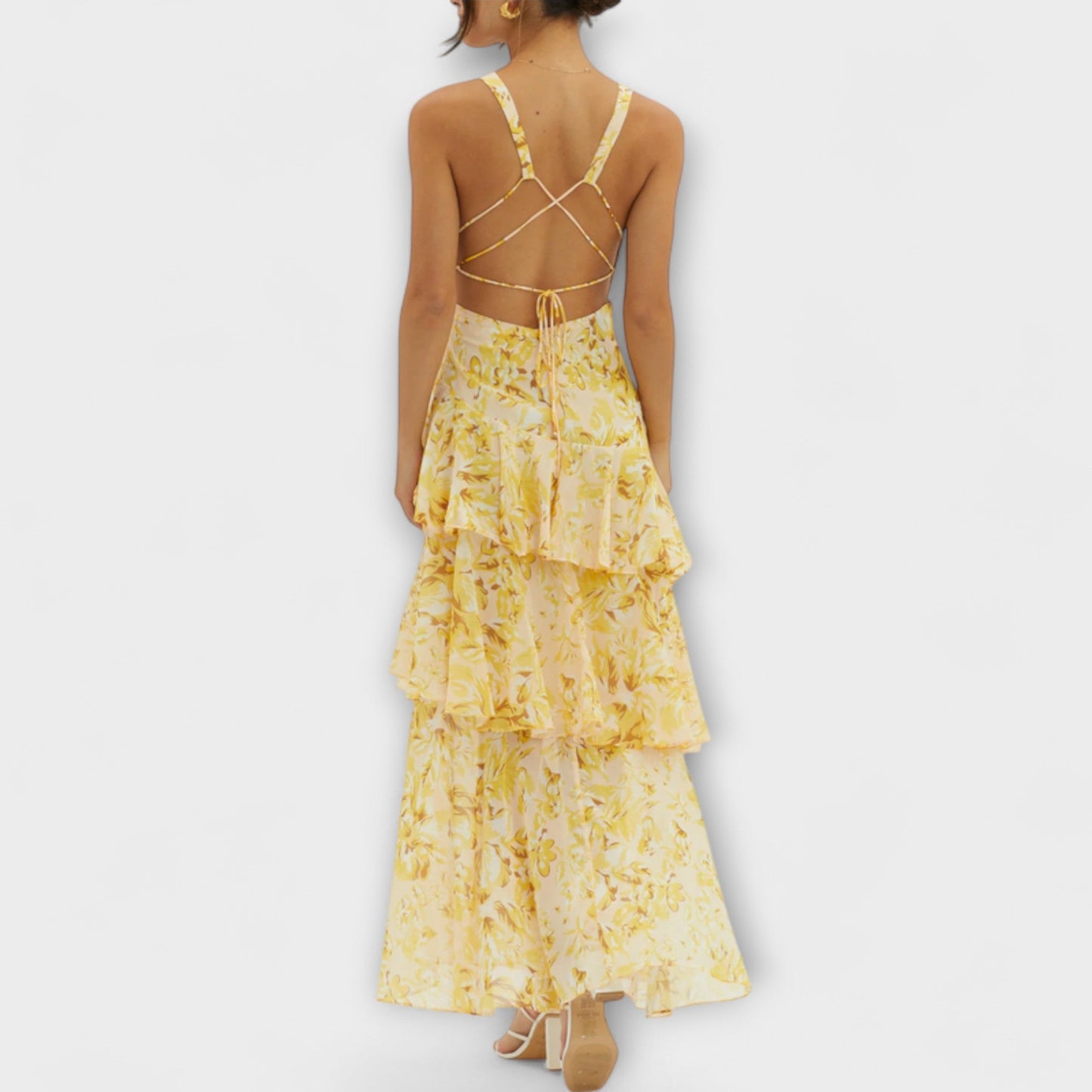 Domenica - V-Neck Chiffon Dress with Flowing Layers