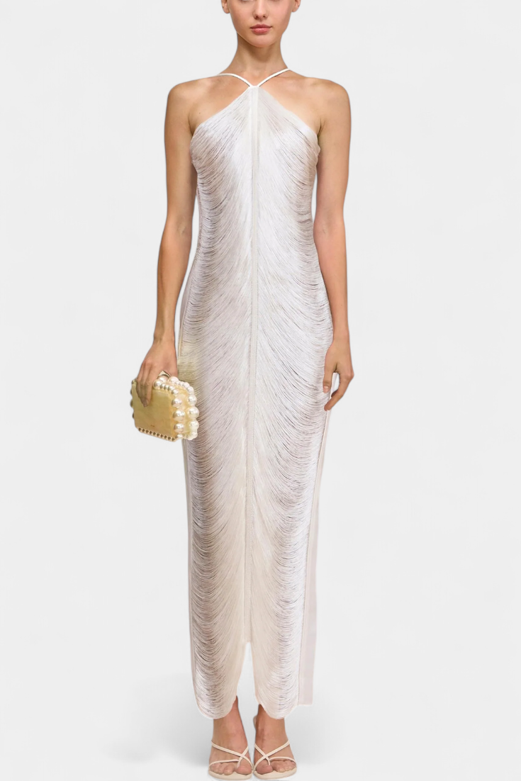 Jianna Halter Dress with Metallic Fringes