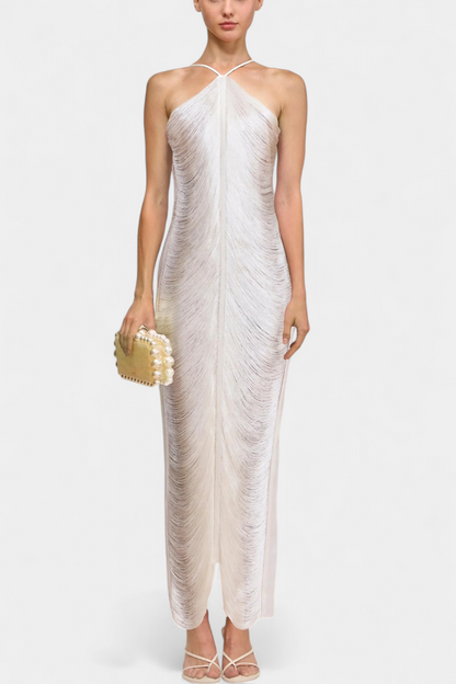 Jianna Halter Dress with Metallic Fringes