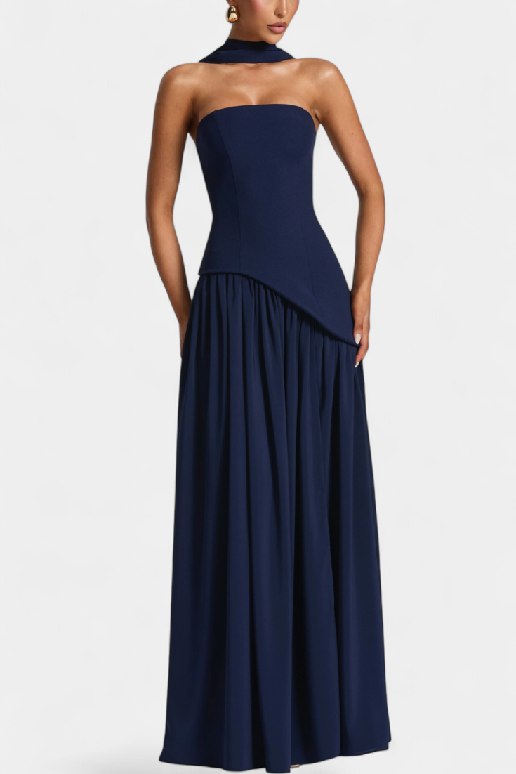 Maxi Pilgrim Dress with Off-Shoulder Sleeves Made of Chiffon with a Side Slit