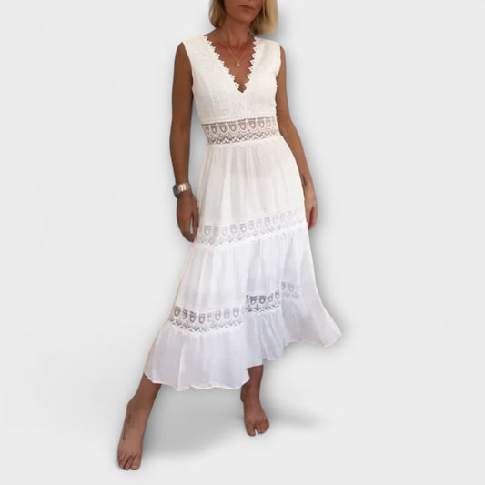 Ninfea Sleeveless Boho Midi Dress with Lace Details