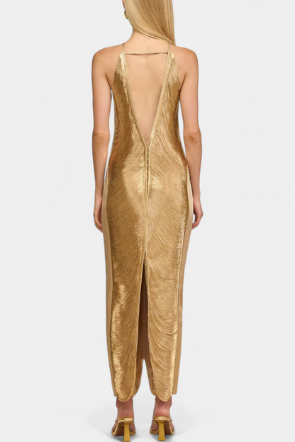 Jianna Halter Dress with Metallic Fringes