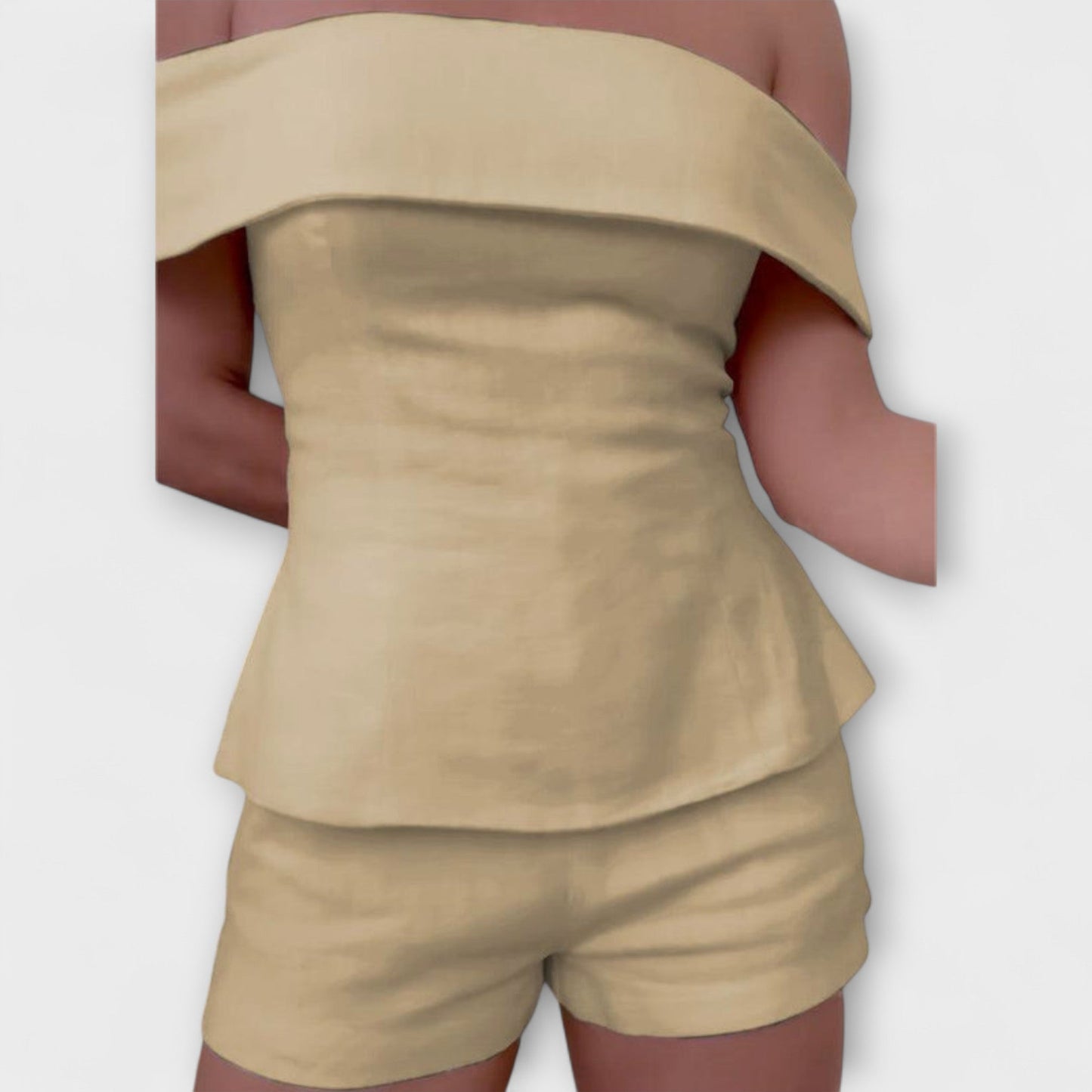 Olivia - White Cotton-Linen Two-Piece Outfit