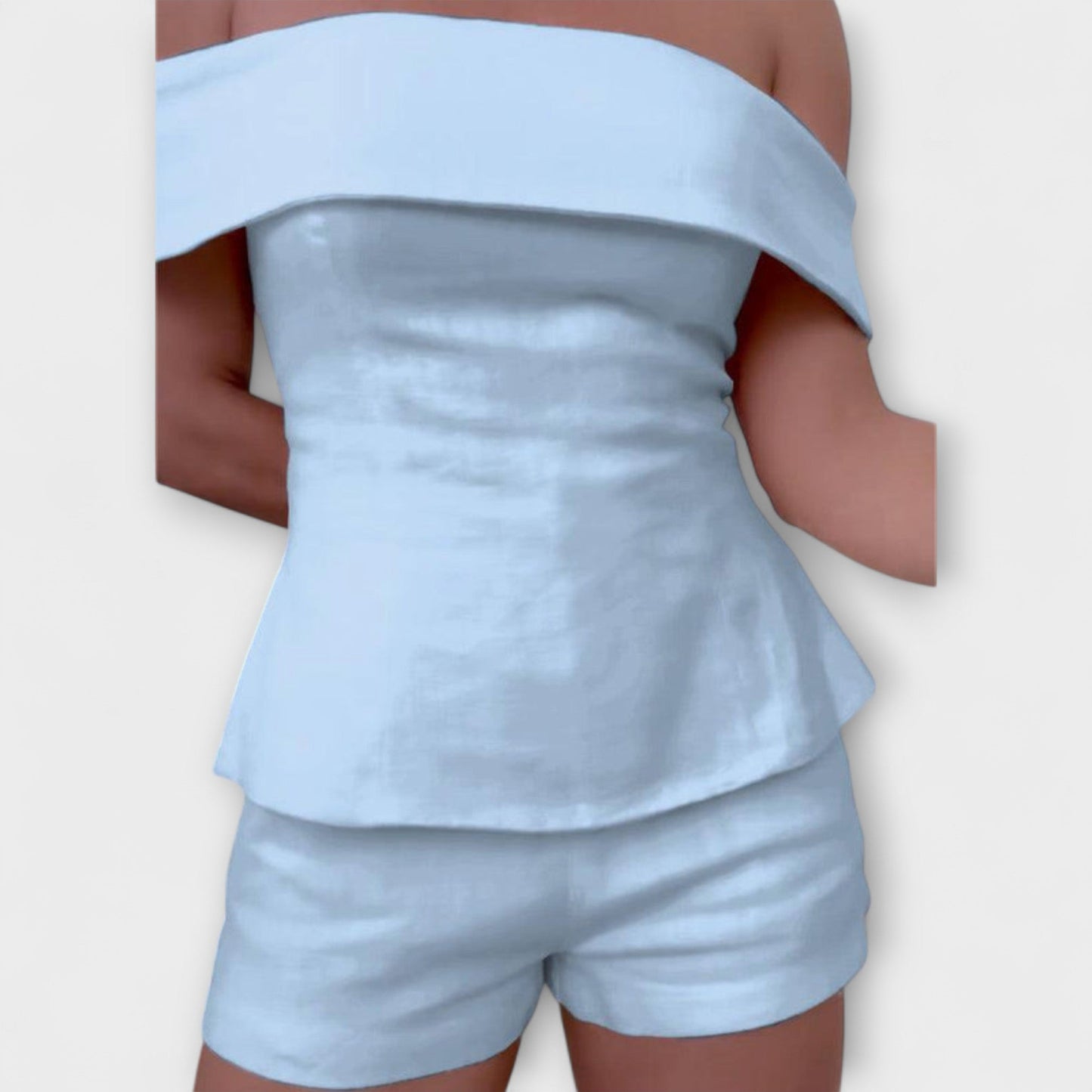 Olivia - White Cotton-Linen Two-Piece Outfit