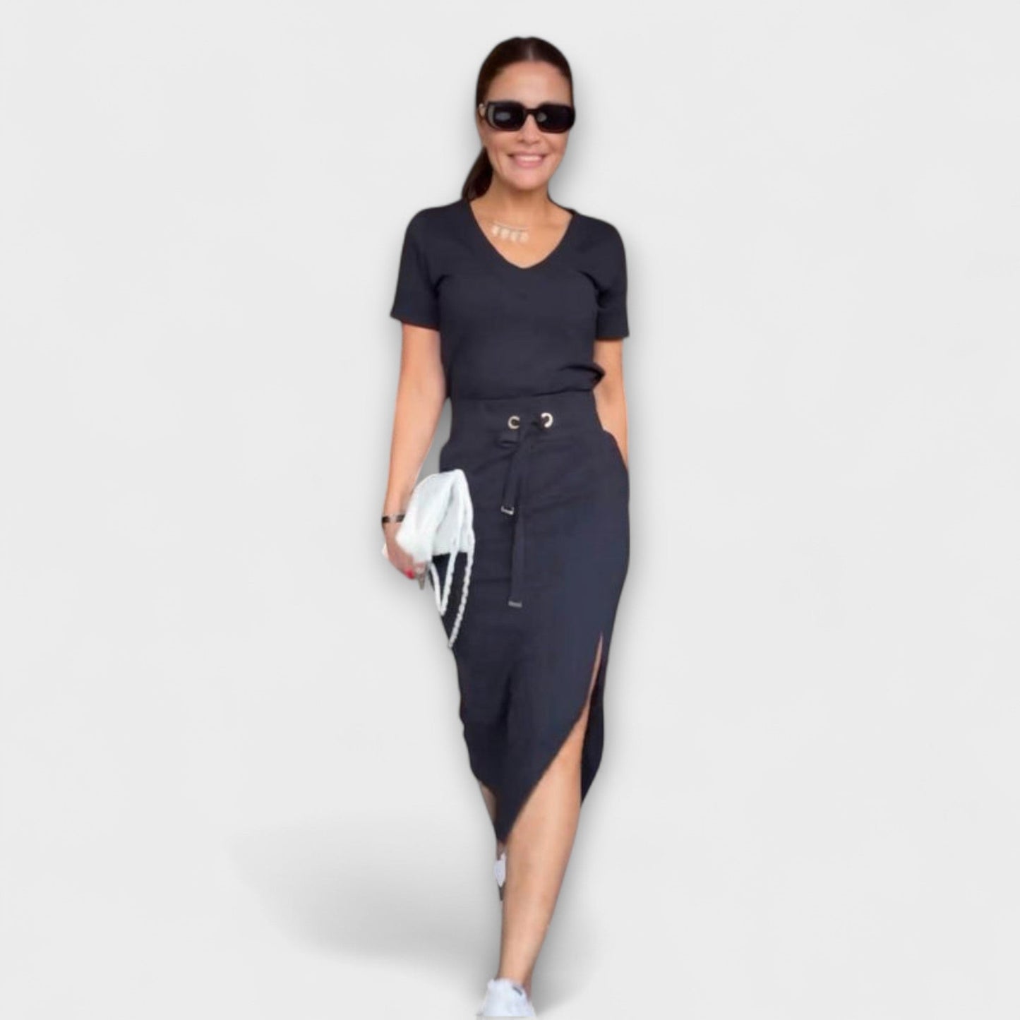 Danielle - Stylish V-Neck Top with Skirt