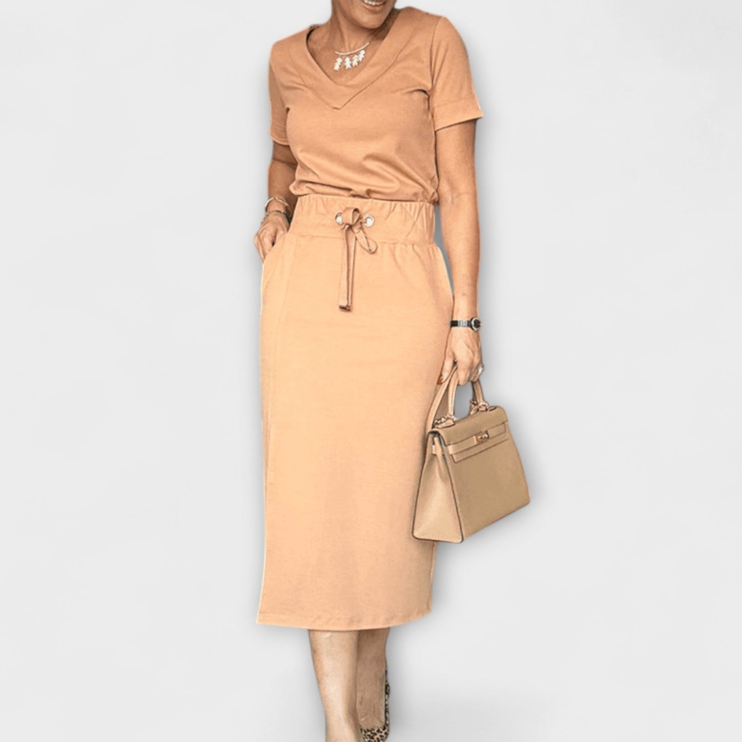 Danielle - Stylish V-Neck Top with Skirt