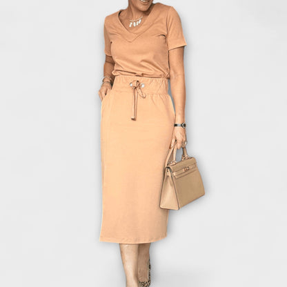 Danielle - Stylish V-Neck Top with Skirt