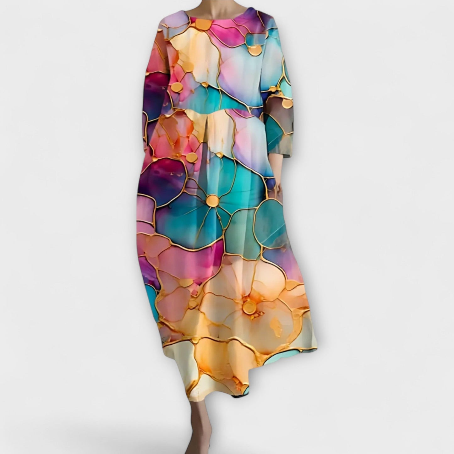 Fiona - Long, Colorful V-Neck Dress