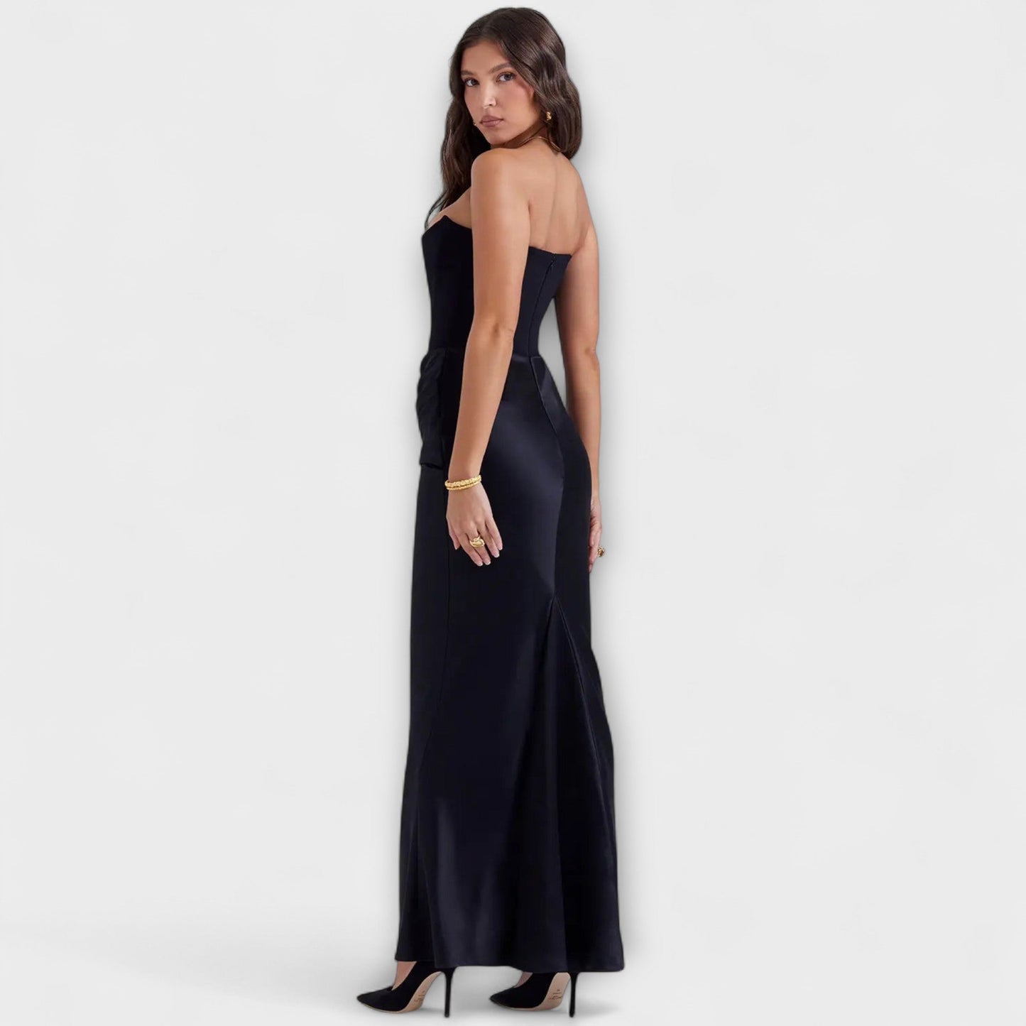 Strapless Satin Maxi Dress with Draped Detail