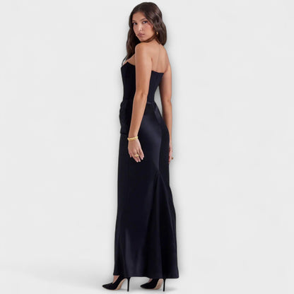 Strapless Satin Maxi Dress with Draped Detail