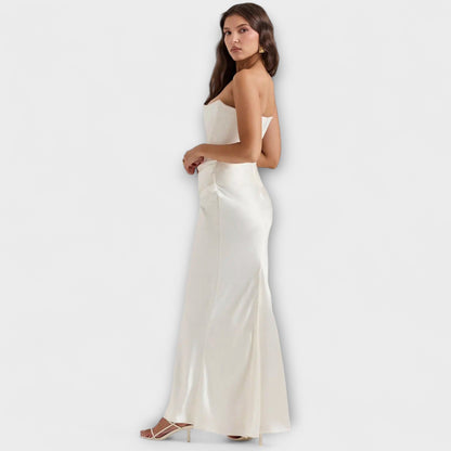 Strapless Satin Maxi Dress with Draped Detail