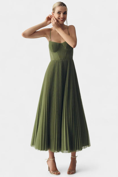 Ottilie Pleated Chiffon Dress with Sculpted Corset and Heart Neckline